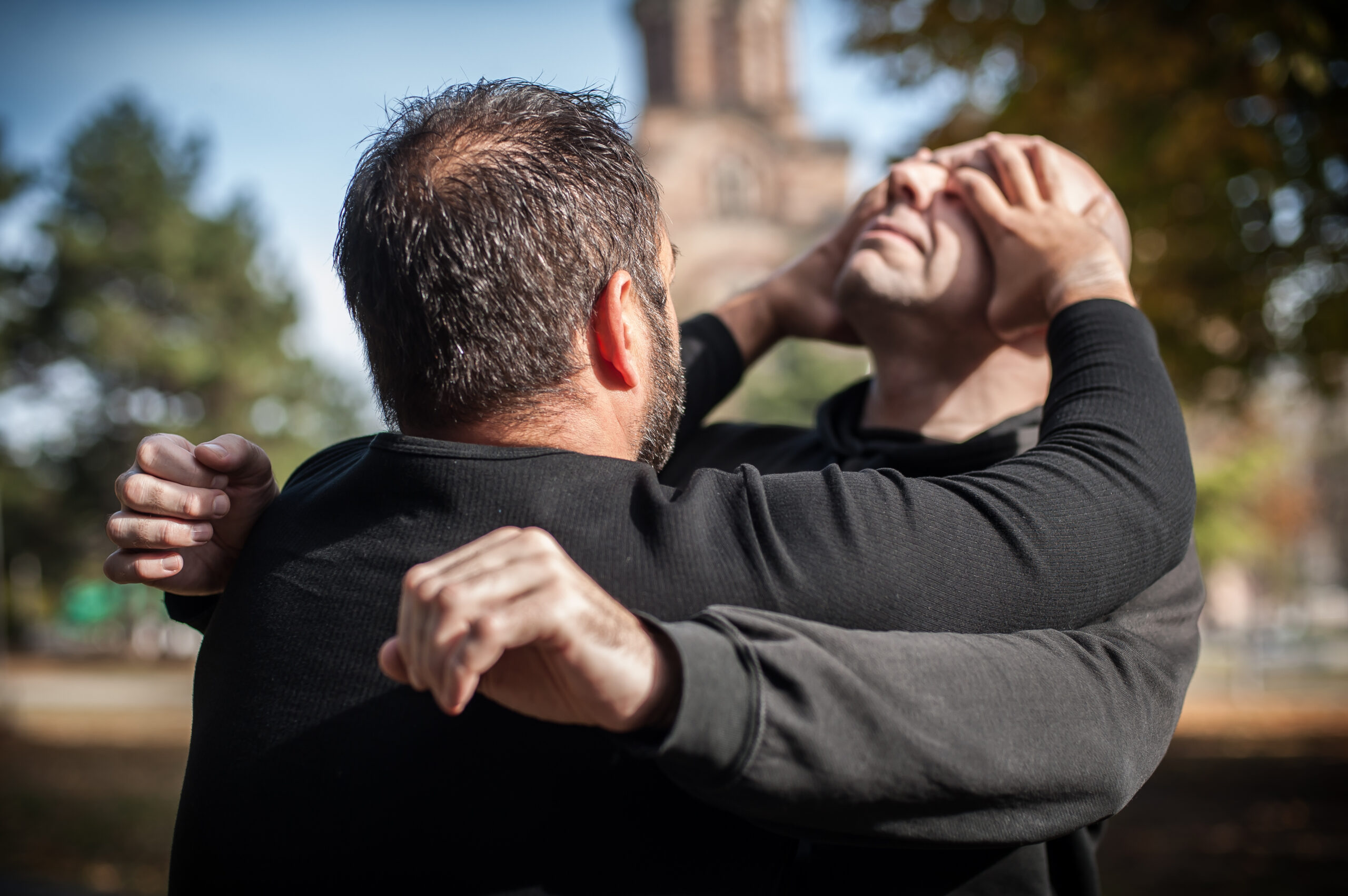 Street fighting self defense technique against holds and grabs