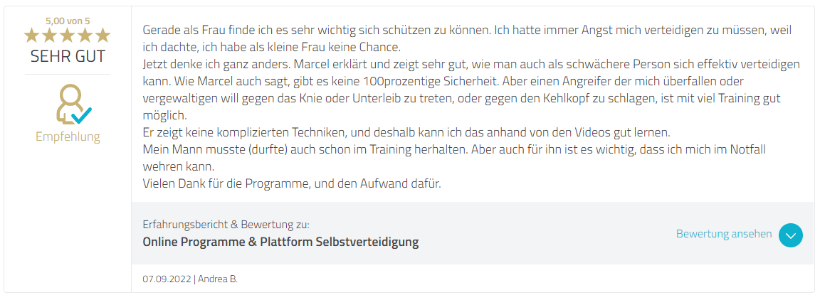 Bewertung Personal Training Selbstverteidigung München