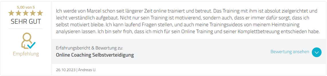Bewertung Online Coaching - Strongline Academy - Marcel Descy