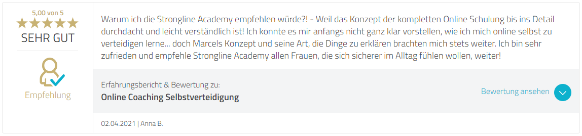 Bewertung Online Coaching - Strongline Academy - Marcel Descy