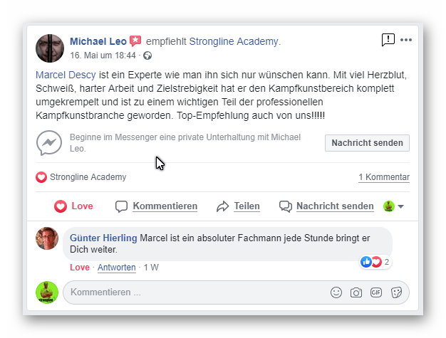 Bewertung Facebook - Strongline Academy - Marcel Descy Bewertung Facebook - Strongline Academy - Marcel Descy