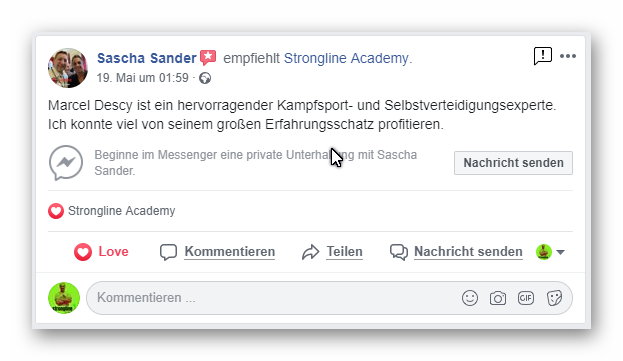 Bewertung Facebook - Strongline Academy - Marcel Descy Bewertung Facebook - Strongline Academy - Marcel Descy