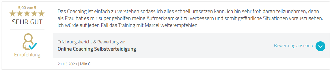 Bewertung Personal Training Selbstverteidigung München