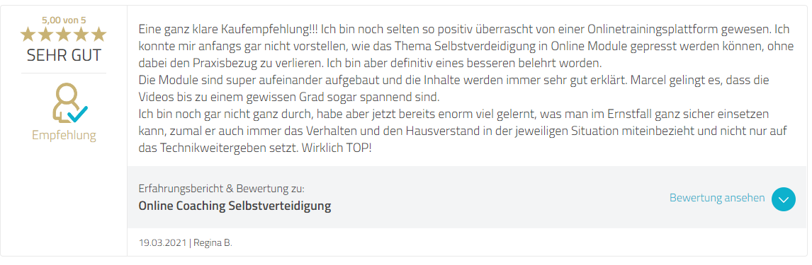 Bewertung Regina - Strongline Academy SelfDefense Bewertung Regina - Strongline Academy SelfDefense