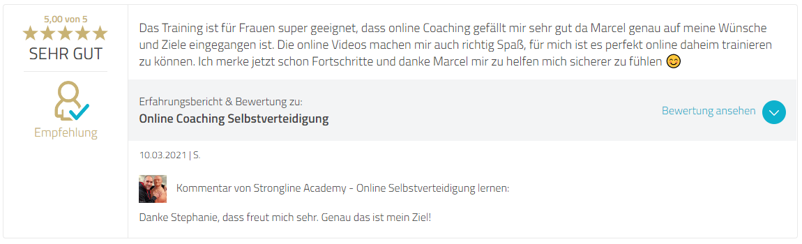 ewertung Online Coaching - Strongline Academy - Marcel Descy