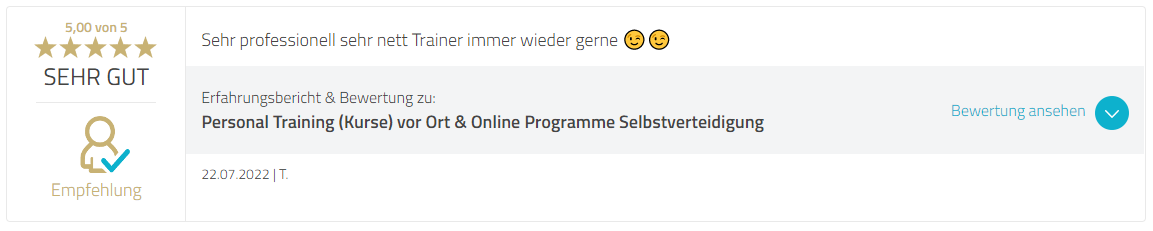 Bewertung Personal Training Selbstverteidigung München