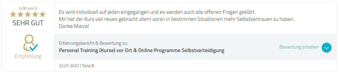 Bewertung Personal Training Selbstverteidigung München
