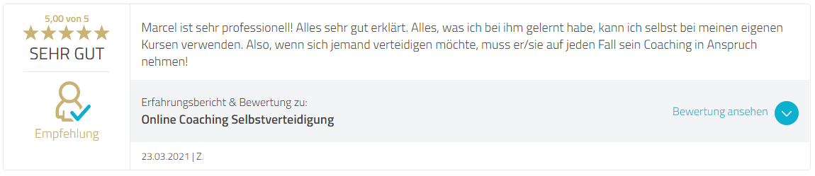 Bewertung Personal Training Selbstverteidigung München